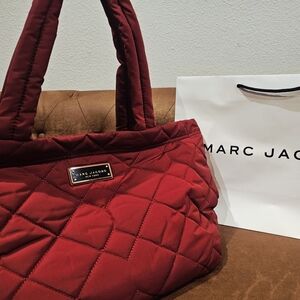 Marc Jacobs Quilted Red Shoulder Bag with Gold Plaque